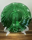 VTG Anchor Hocking Forest Green Diamond Swirl Glass Bowl Ruffled Edge 7”