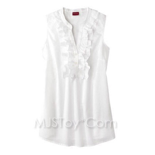 NWT Merona Women Mandarin Collar Popover Ruffled Trim V Neck Tank Top Shirt - Bild 4 von 13