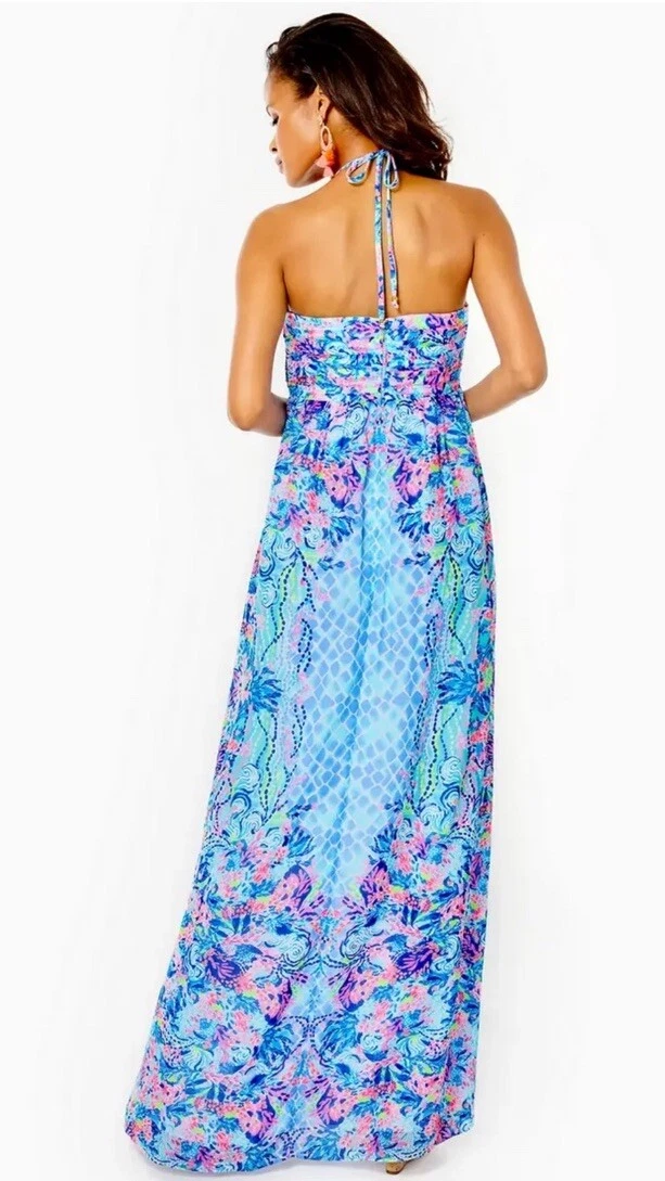 UNDERCOVER ABITO MAXI LILLY PULITZER VIV HALTER NUOVO CON ETICHETTE TAGLIA 4 MULTI TESORO NASCOSTO*$398