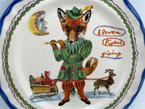 Anthropologie Nathalie Lete 12 Days of Christmas Plate Eleven Pipers Piping Fox - Picture 6 of 8