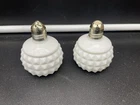 Vintage White Hobnail Milk Glass Diamond Point Salt and Pepper Shakers Enesco