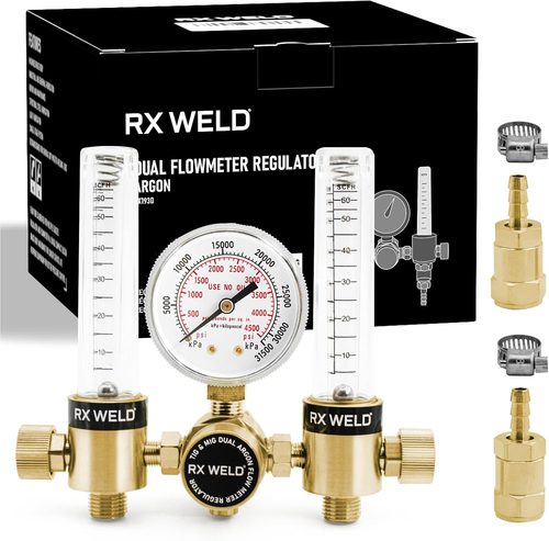 RX WELD Dual Output Argon Regulator Flow Meter Mig Tig 0-60CFH CGA580 Inlet 5/"8 - Picture 8 of 12