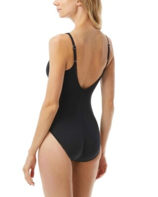 Michael Kors Sash Logo Trim V-Neck One-Piece Black Women's Size 8