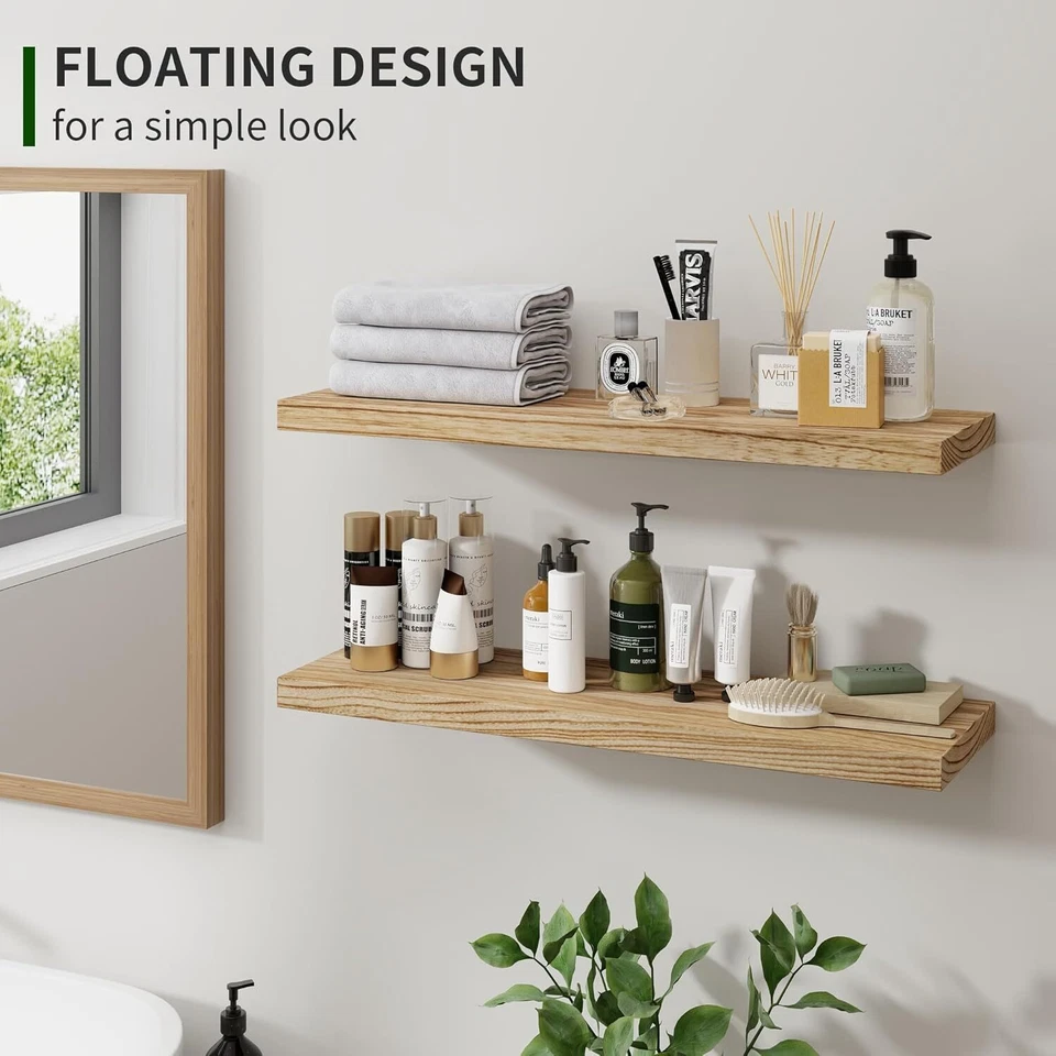 Floating Shelves, 24 Inch Wall Shelf Set of 2, Rustic Wood Shelves for Wall Stor - Image 3 of 3