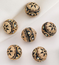 10PC Indonesia Round Black Beads with Alloy Inlay 18mm Hole 1.5mm