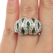 925 Sterling Silver Real White Topaz  Peridot Gemstone Ring Size 6.75