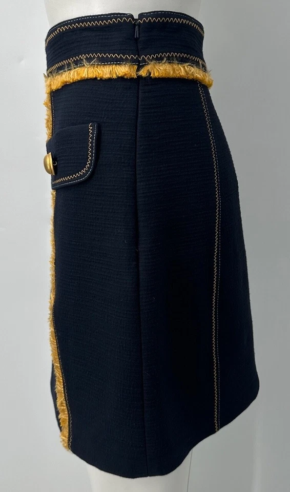 Peter Pilotto navy blue gold fringe pocket mini skirt size 8 - Image 2 of 4