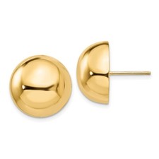 16mm 14K Yellow Gold Polished 16mm Half Ball Post Earrings