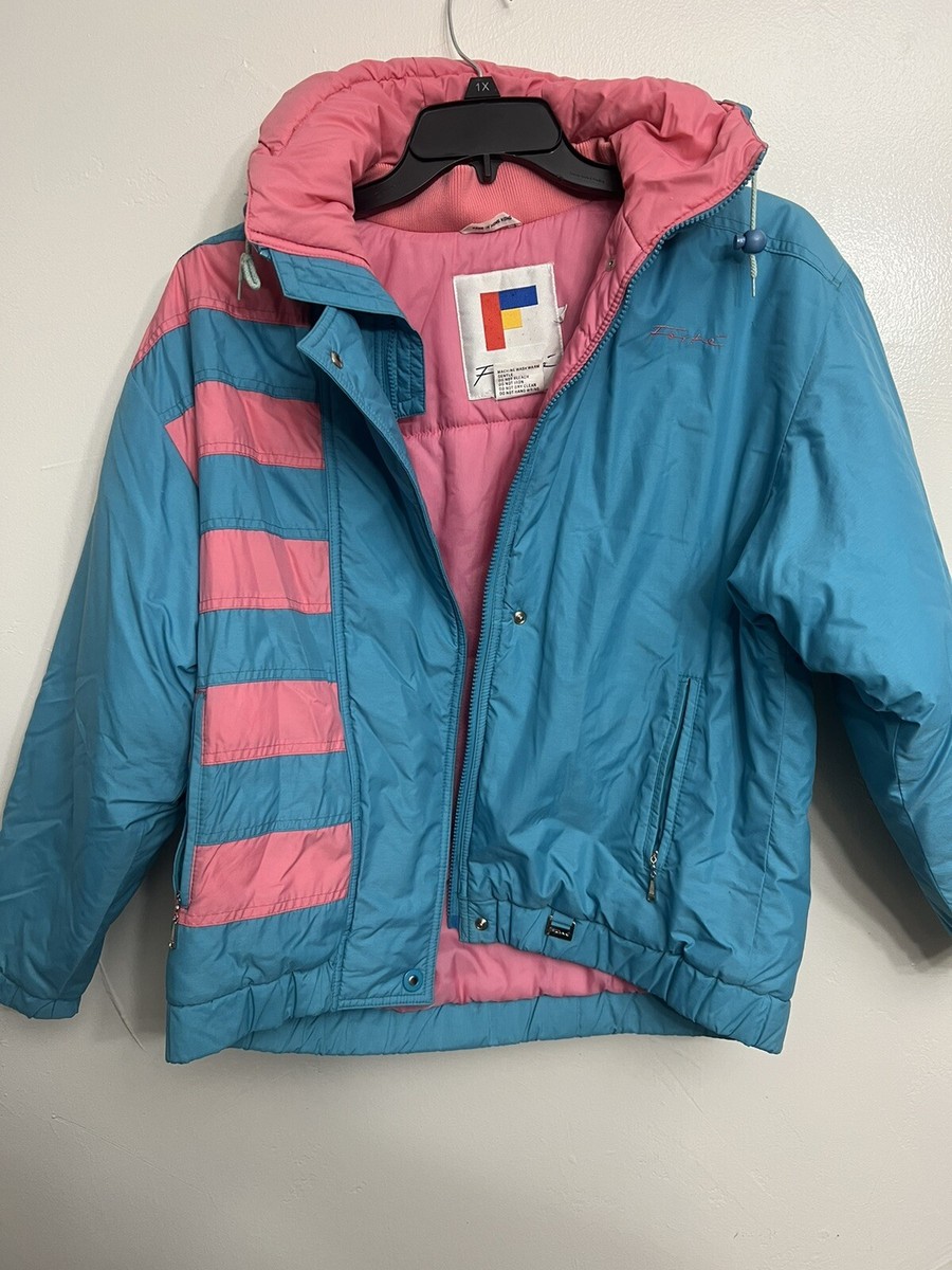 Vtg 90's Forte Ski Jacket Pink Teal Striped 80s Classic Saved By
