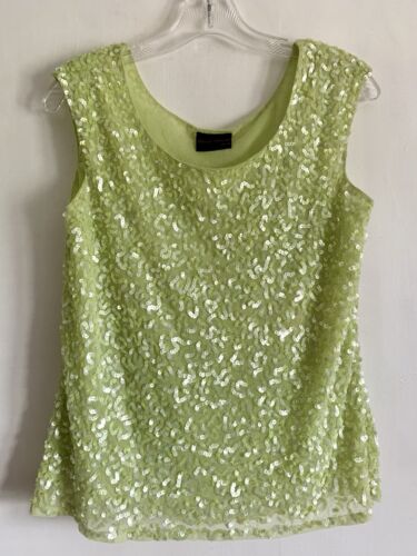 FRANK USHER SILK SHORT SLEEVES LIME GREEN SEQUINS TOP BLOUSE SHIRT SIZE:18 - Picture 2 of 24