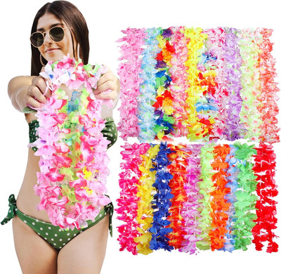 Hawaiian Leis for Luau Party 50 Pcs Tropical Hawaiian Flower Necklace Colorful H