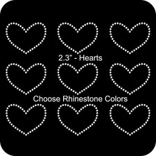 Sheet of 9 Hearts 2.3" Outline Rhinestone Transfer Hotfix Bling Iron On