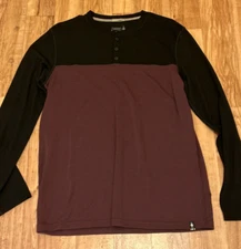 Smartwool Merino Sport 250 Mens Size M Long Sleeve Henley Base Layer Black Brown