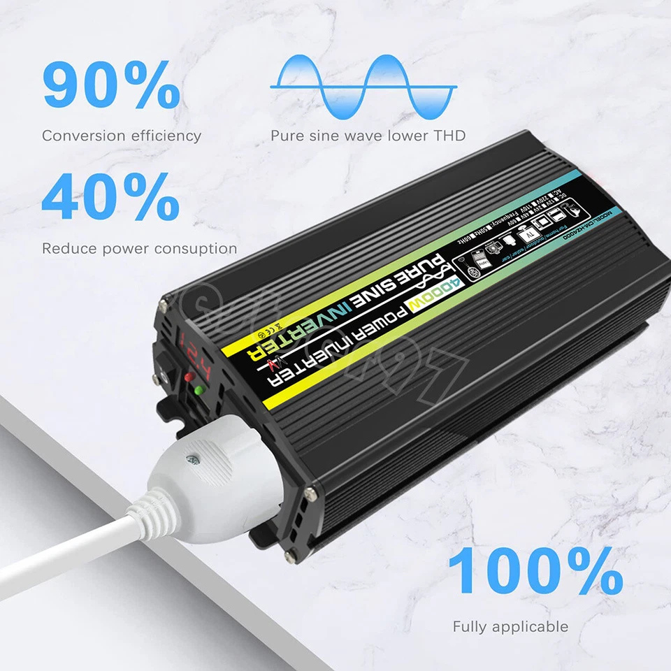 4000W Power Inverter DC 12V 24V 48V 60V To AC 110V 220V Pure Sine Waveform - Image 4 of 4