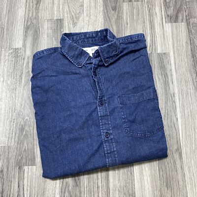 OLD NAVY Button Down Stretch Short Sleeve Blue Denim Shirt