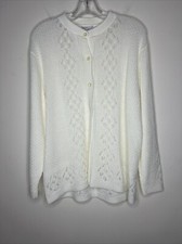 Vintage Lady Ronte Women s Cardigan Sweater White Size XL Cottage Core Crochet