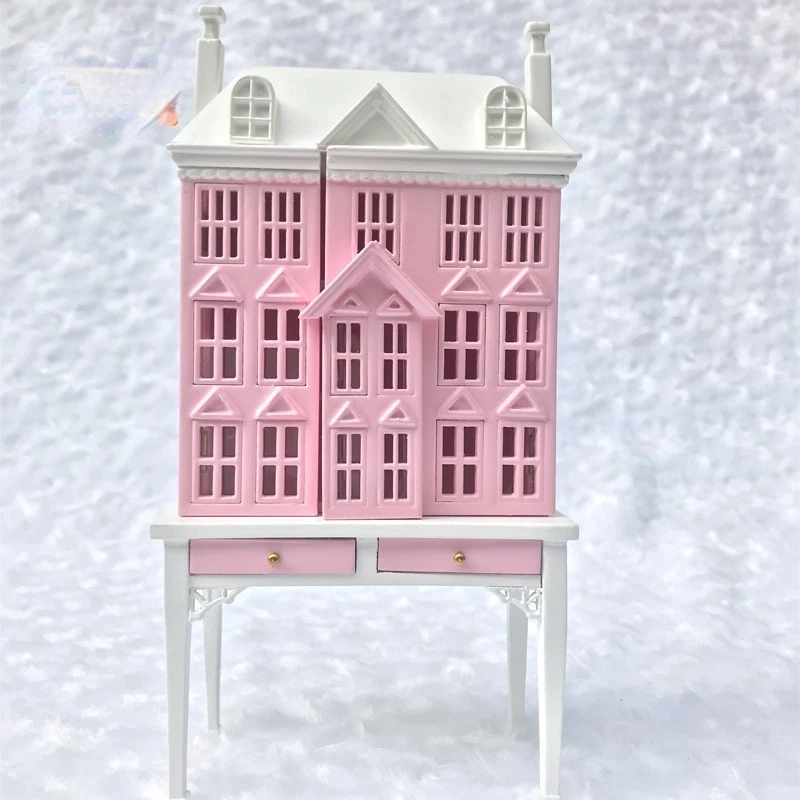 1/12 Miniatura Hecho a Mano Madera Casa de Muñecas Castillo Gabinete Casa de Muñecas Escena Decoración Foto 3 de 4