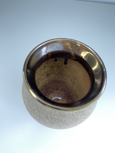 vintage Helac Retsis Hand made Ceramic Vase sand Textured Gold vase craft decor - Picture 3 of 6