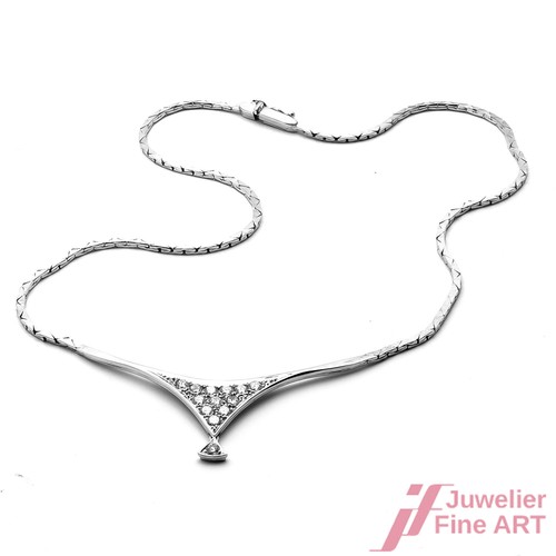 Collana Collier 585/14K Oro Bianco Diamanti Brillanti 39,5 CM - Foto 4 di 5