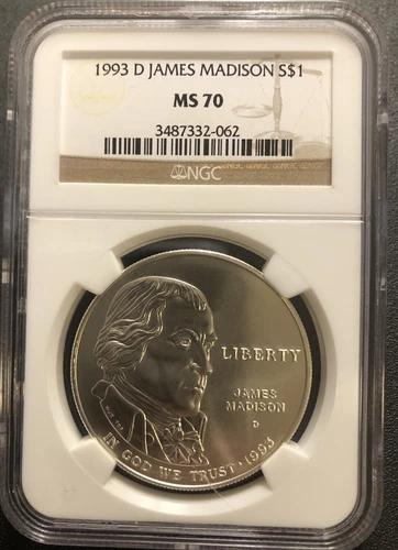 1993 D JAMES MADISON Silver Dollar $1 MS70 NGC💥FLAWLESS QUALITY💥