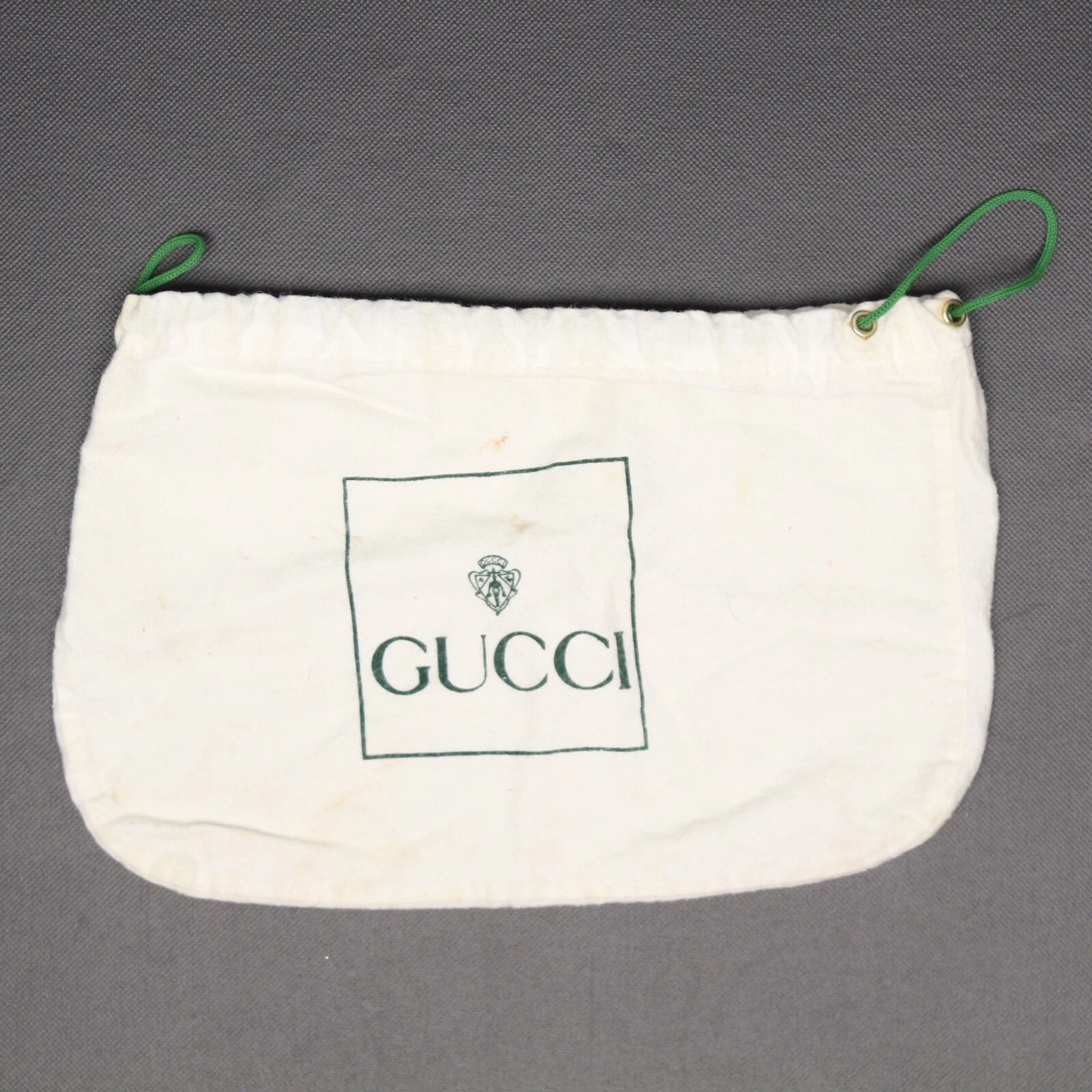Portefeuille en flanelle Gucci housse anti poussière 9x6 crème cordon de serrage vert coton Italie