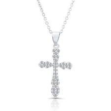 Solid 925 Sterling Silver Dainty Pave Cross CZ Pendant Charm Necklace 16" 18"