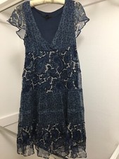 MNG Suit Blue & White Tiered Chiffon Ruffle Dress Sz  4 