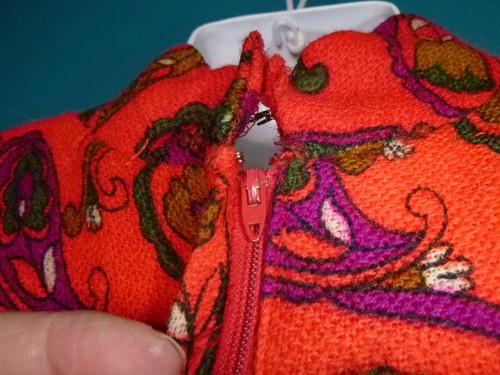 Vtg 60s Junior Accent/Frank Adams Wool Pleated Dress Red Fuchsia MOD Paisley Med - Picture 10 of 11