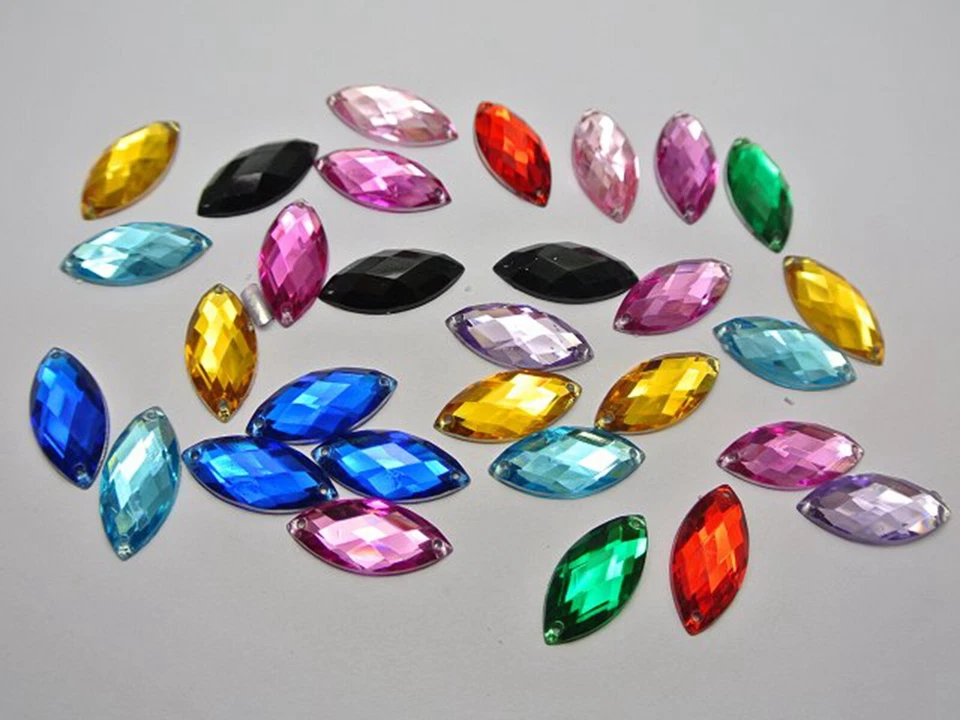 500 Botón de estrás acrílico con respaldo plano ojo de caballo costura 9X20 mm coser cuentas Foto 3 de 4