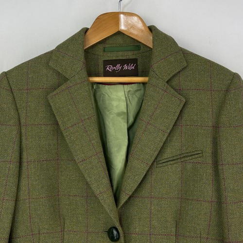 Really Wild Tweed Jacket Womens 8 Green Check Wool Country Hacking Blazer - Picture 4 of 17
