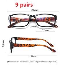 9 PK Women Rectangular Frame Blue Light Blocking Reading Glasses Readers Men New