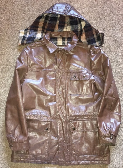 Vtg Fieldmaster Mens Brown Flannel Lined Hooded Leather Jacket Sz 40R | eBay