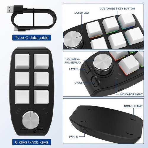 Gaming Mini Programming Macro Keyboard RGB Custom Knob Keyboard 6 Keys 1 Knob d - Picture 7 of 12