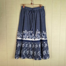 Vintage 70s Marshall Field Midi Skirt Cotton Blue  White Floral 9/10