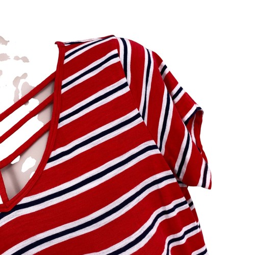 Camiseta tejida Maurices 24/7 para mujer talla 1 roja blanca azul marino a rayas manga corta - Imagen 8 de 9