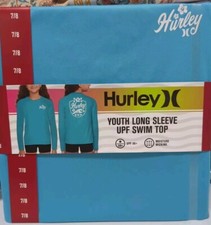 Hurley Youth Girl's Long Sleeve UPF 50 Moisture Wicking Swim Top Sz 7/8 NWT