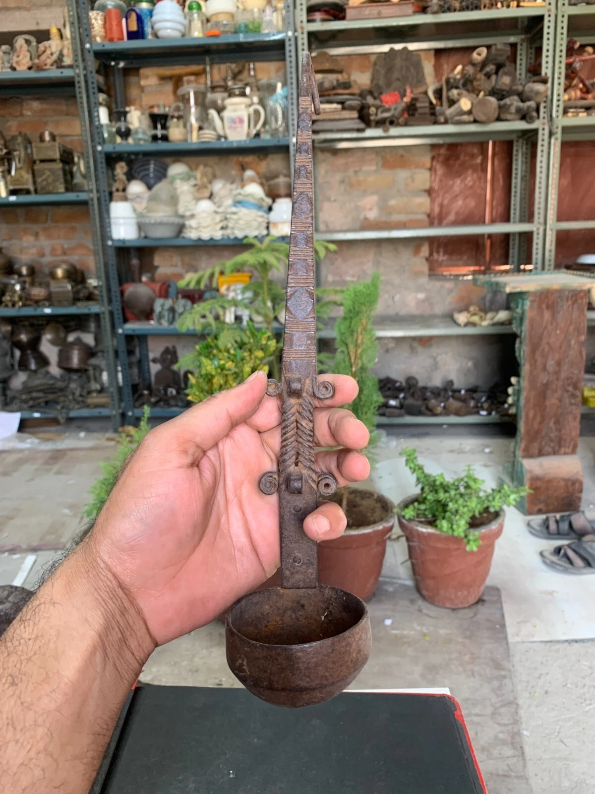 Antique Hand Forged Indian Tribal Kitchen Curry Sauce Spoon Ladle Hanging Spoon