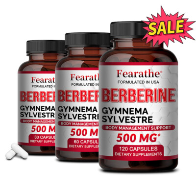 Fearathe Berberine HCL Extract 500mg Capsules – Supports Cholesterol, Heart & Immune Health – 30/60/120 Count