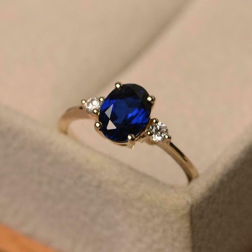 925 Sterling silver Gold plated 4.25CT blue sapphire engagement Ring Size 6.5 - Picture 2 of 4