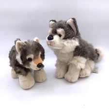 2 Wolf Plush Wild Republic Floppy Bean Bag and Demdaco Nat Jules Stuffed Animals