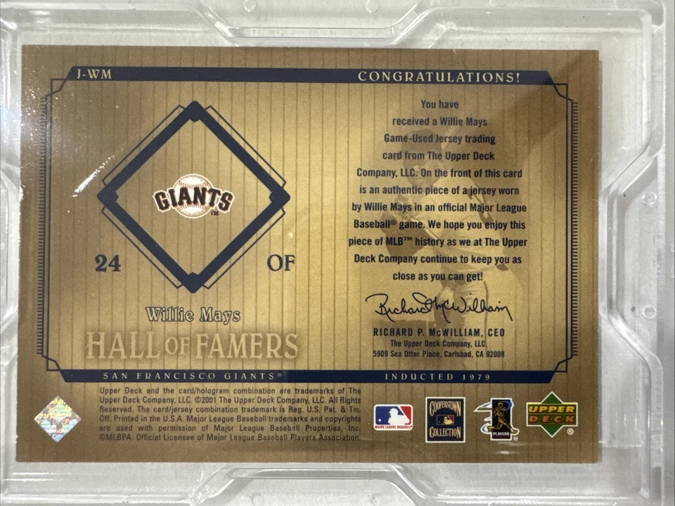 PSA 8 Willie Mays Jersey Relic 2001 Upper Deck Hall of Famers Cooperstown #J-WM - Image 4 of 4