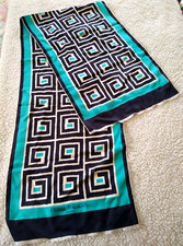 Vintage PIERRE BALMAIN Silk Women's Scarf Blue Green White Geometric France 62"