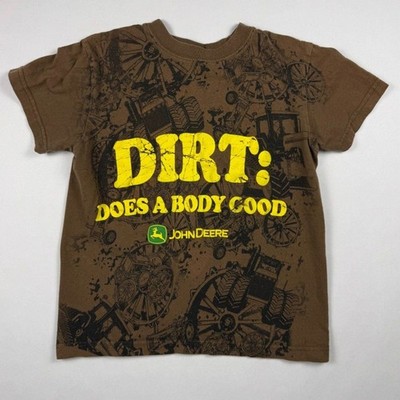 John Deere Dirt Does A Body Good T-Shirt Brown Small All Over Print