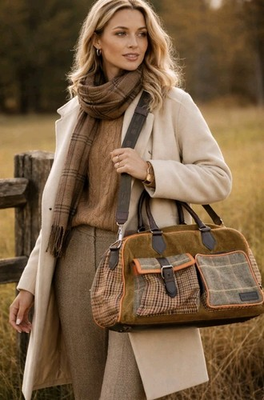 #ad #ad Etro Milano Weekender Duffle Bag Corduroy Tweed Plaid Leather Trim Italy $299.99