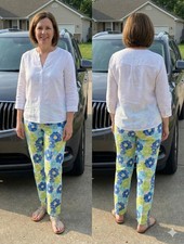 Talbots Vintage Floral Pants Size 8 Stretch Blue Green High Rise Ankle Side Zip