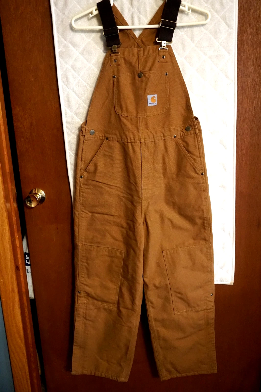 CARHARTT #13706 BOYS BROWN WORKWEAR DOUBLE KNEE BIB OVERALLS/SIZE 12/PRE-OWNED