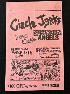 Original Punk Rock Handbill 1985 Circle Jerks Love Canal Suburban Angels Oscars