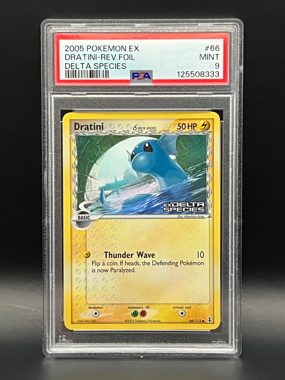 PSA 9 Mint- Dratini  66/113 Reverse Holo-Pokemon 2005 EX Delta Species Stamped
