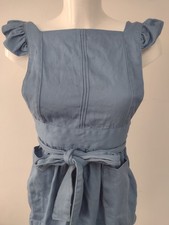 LilMents Pinafore Apron Ruffled Crossback Blue Cotton Blend Kitchen