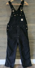 Vintage Carhartt Bib Overalls Mens 36x30 Black Double Knee Duck Canvas R01BLK